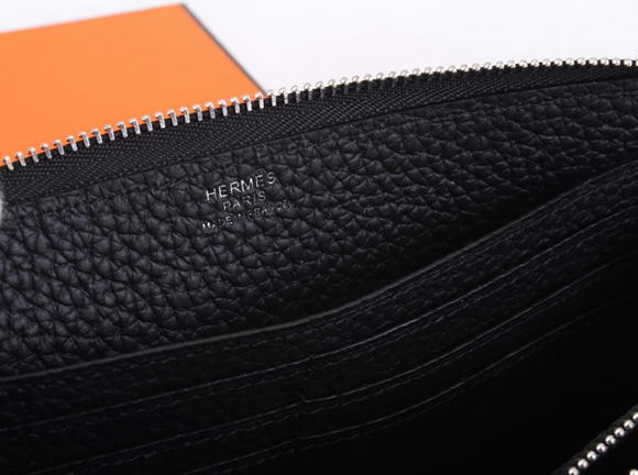 1:1 Quality Hermes Togo Leather Perforated Zippy Wallet 9032 Black Replica - Click Image to Close